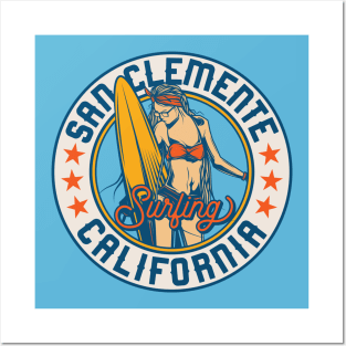 Vintage Surfing Badge for San Clemente, California Posters and Art